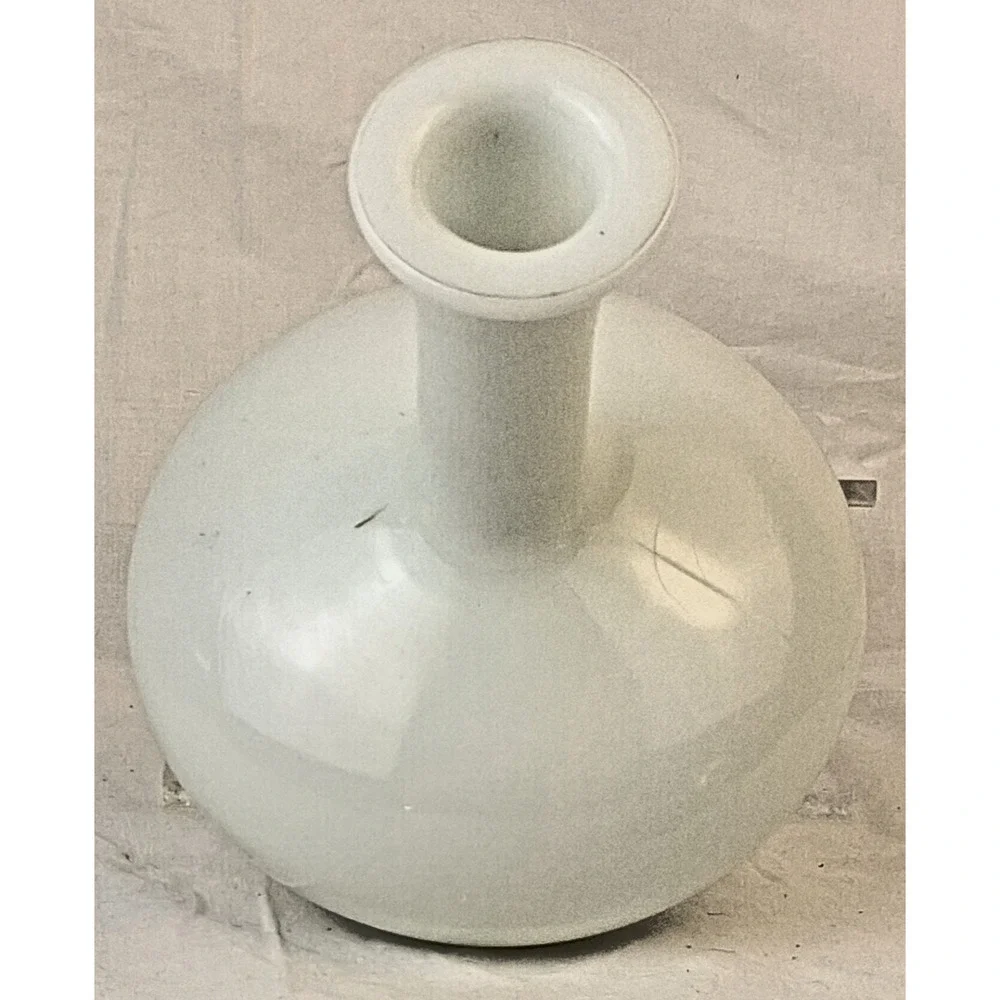 Crate & Barrel White Glass Long Neck Vase Round Onion Squat Vessel 6.5